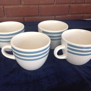 Set of 4 Large Stoneware Mugs White with Blue Stripes